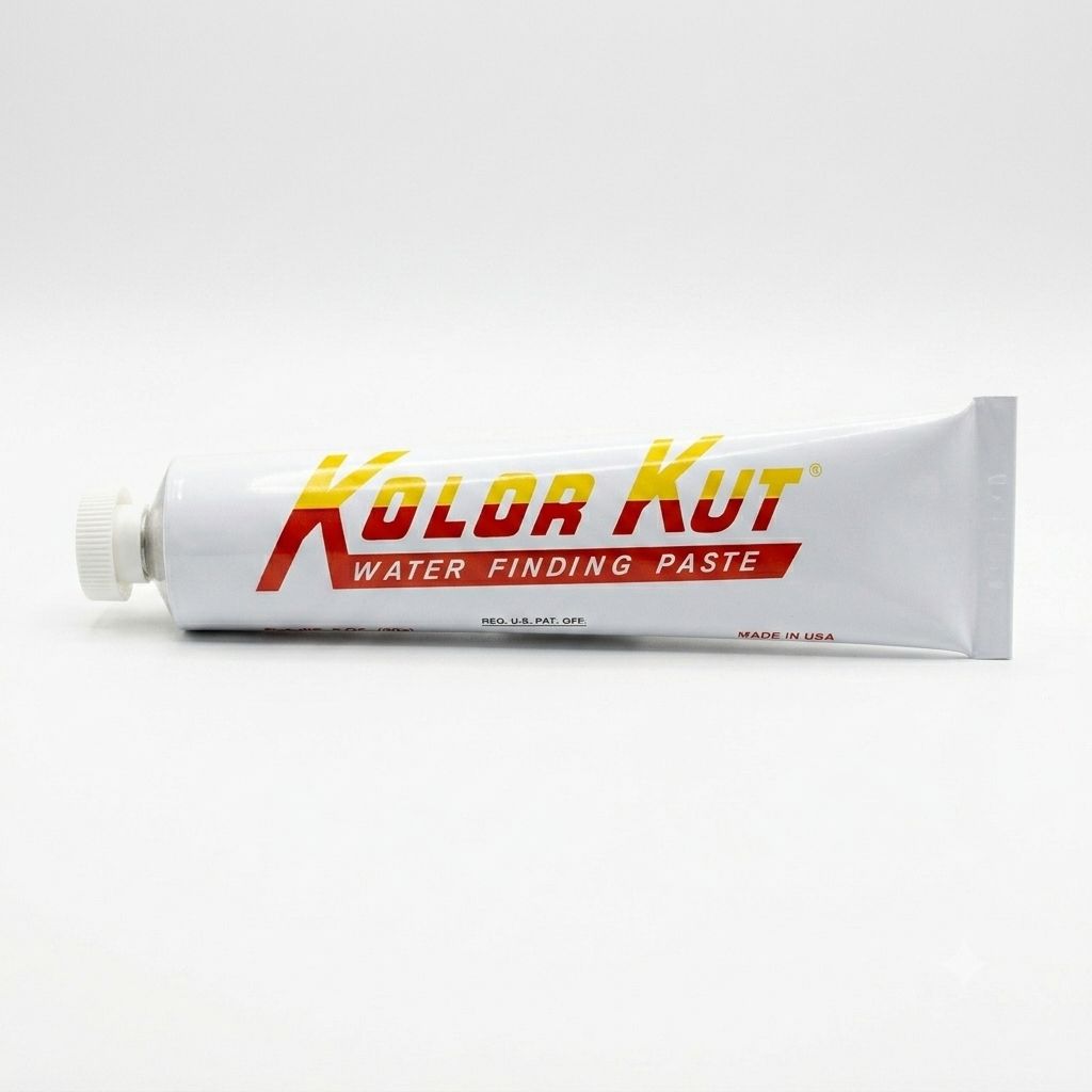 A single tube of Kolor Kut Water Finding Paste lying horizontally on a seamless, clean white background.