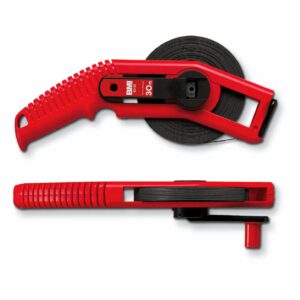30 meter open reel measuring tape with black tape and red heavy-duty frame for industrial and marine use