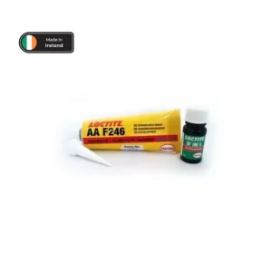 A yellow tube of Loctite AA F246 adhesive and a small black bottle of Loctite SF INI 5 activator