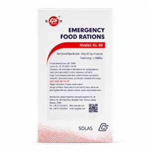 KL-99 emergency food ration 500g for lifeboats and survival craft, SOLAS compliant marine emergency food supply on white background.