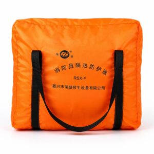 Fireman suit storage bag orange heavy duty with black straps front view