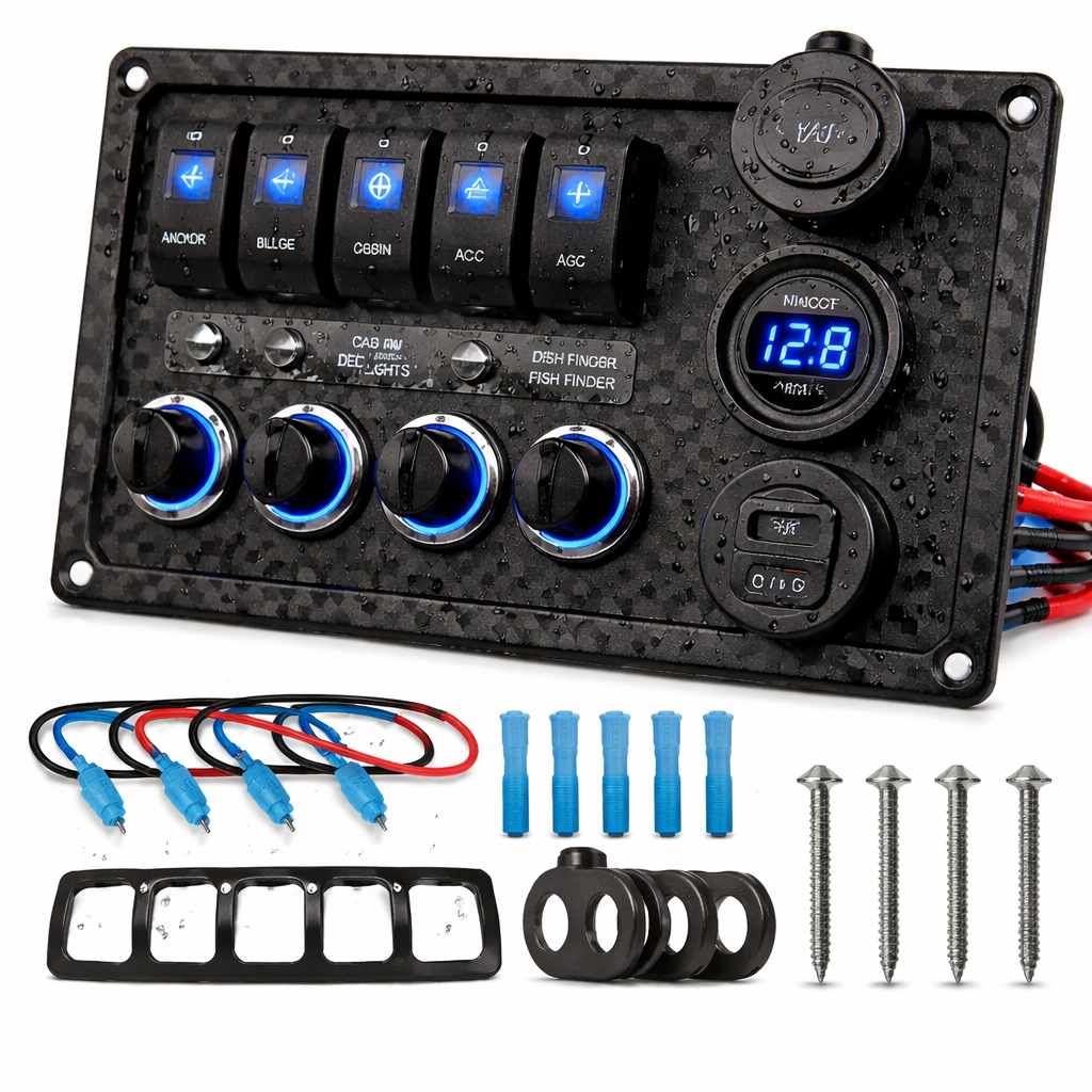 Waterproof marine switch panel for controlling boat electrical accessories