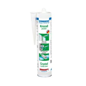 WEICON Flex 310 M Crystal MS-Polymer transparent sealant 310 ml cartridge on white background.